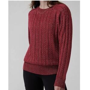 Athleta Crossroads Crew Red Metallic Cable Knit Sweater